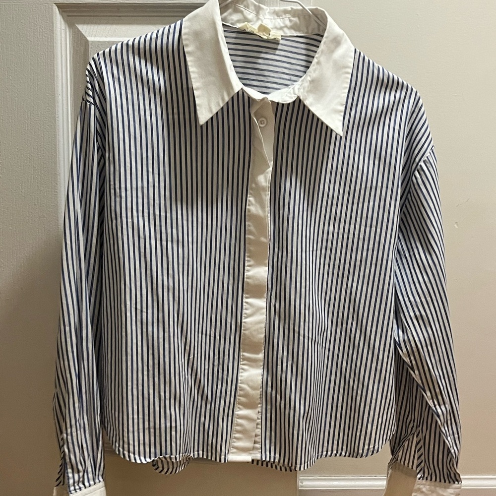 Thin Striped Button-Up Women's Top
